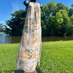 O'NEIL CLEMENCE MIDI DRESS Peach Palm Tree Adjustable Spaghetti Strap Slip Small